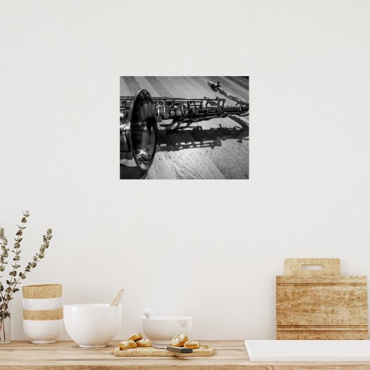 Zwarte en witte tenor saxophone poster (Keuken)