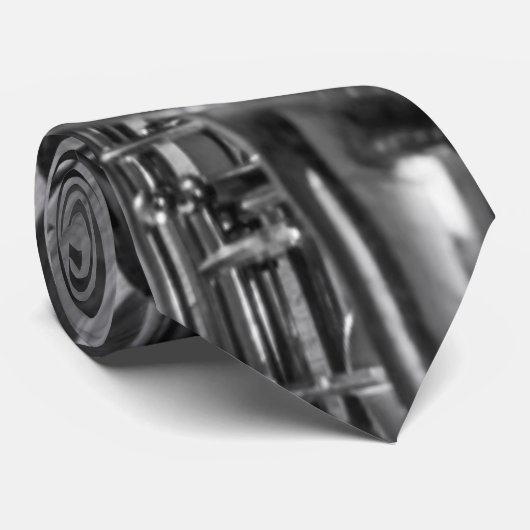 Zwarte en witte tenor saxophone stropdas (Opgerold)