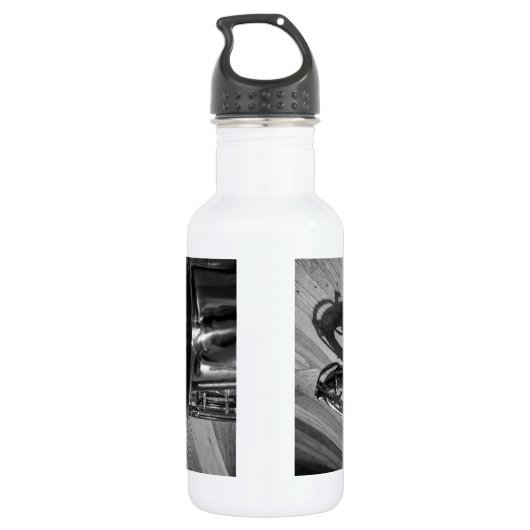 Zwarte en witte tenor saxophone waterfles  (Achterkant)