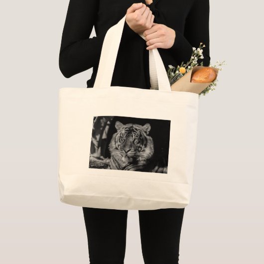 Zwarte en witte tijger grote tote bag (Voorkant (product))