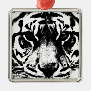 Zwarte en witte tijger metalen ornament