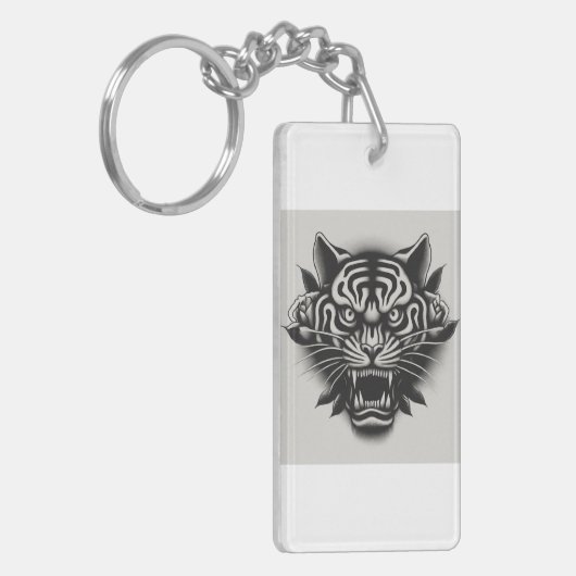 Zwarte en witte tijger sleutelhanger (Voorkant Links)