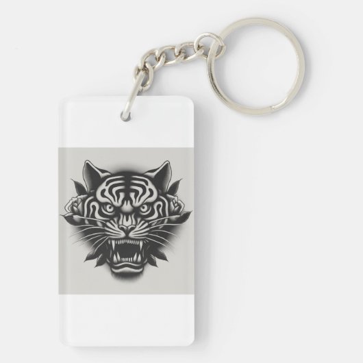 Zwarte en witte tijger sleutelhanger (achterkant)