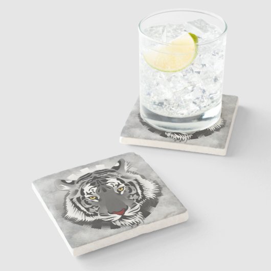 Zwarte en witte tijger stenen onderzetter (Zijkant)