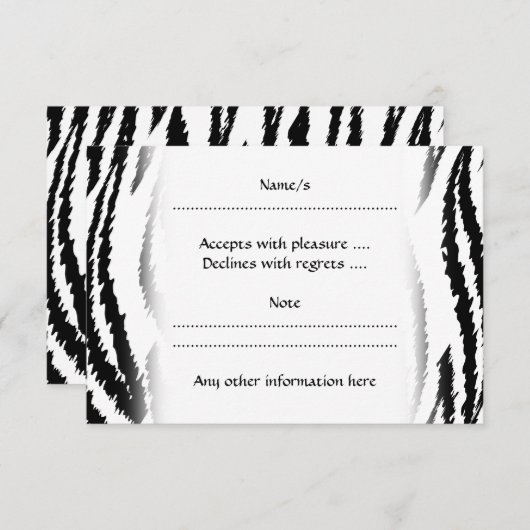 Zwarte en witte tijgerafdrukken. Tijger patroon. RSVP Kaartje (Voorkant / Achterkant)