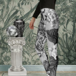 zwarte en witte tonnen Floral Toile No.1 Leggings<br><div class="desc">Een zwart-wit extra groot patroon van  bloemen in grijze tinten met de ketting en inslag van de stof zichtbaar.</div>