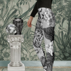  zwarte en witte tonnen Floral Toile No.1 Leggings