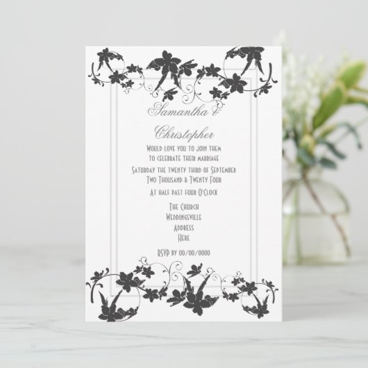 Zwarte en witte traditionele bruiloft kaart (Staand voorkant)