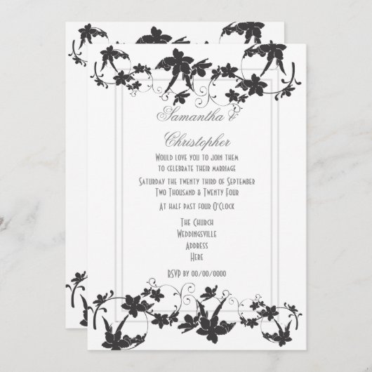 Zwarte en witte traditionele bruiloft kaart (Voorkant / Achterkant)