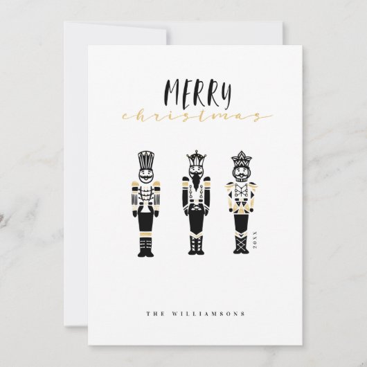 Zwarte en Witte Trendy Abstracte Nutkraker Kerstmi Feestdagenkaart (Voorkant)