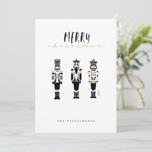 Zwarte en Witte Trendy Abstracte Nutkraker Kerstmi Feestdagenkaart (Staand voorkant)
