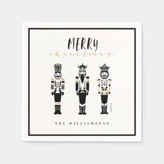 Zwarte en Witte Trendy Abstracte Nutkraker Kerstmi Servet (Voorkant)