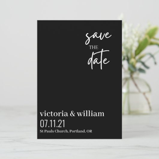 zwarte en witte trendy modern sparen de datum save the date (Staand voorkant)