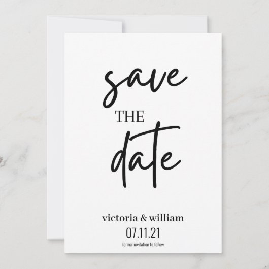 zwarte en witte trendy modern sparen de datum save the date (Achterkant)