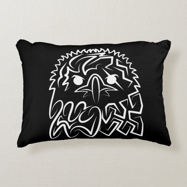 Zwarte en witte tribale adelaar accent kussen (Voorkant)