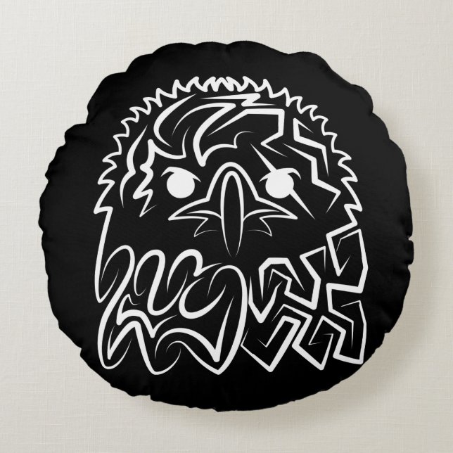 Zwarte en witte tribale adelaar rond kussen (Voorkant)