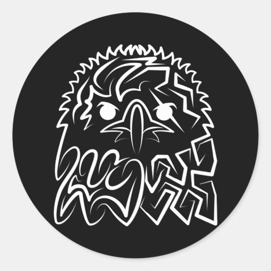 Zwarte en witte tribale adelaar ronde sticker (Voorkant)