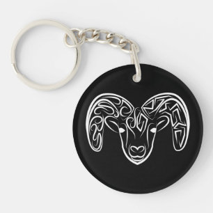 Zwarte en witte tribale geiten/schapen sleutelhanger