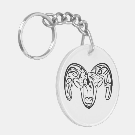Zwarte en witte tribale geiten/schapen sleutelhanger (Voorkant Links)