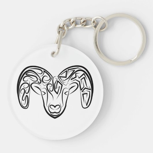 Zwarte en witte tribale geiten/schapen sleutelhanger (Achterkant)