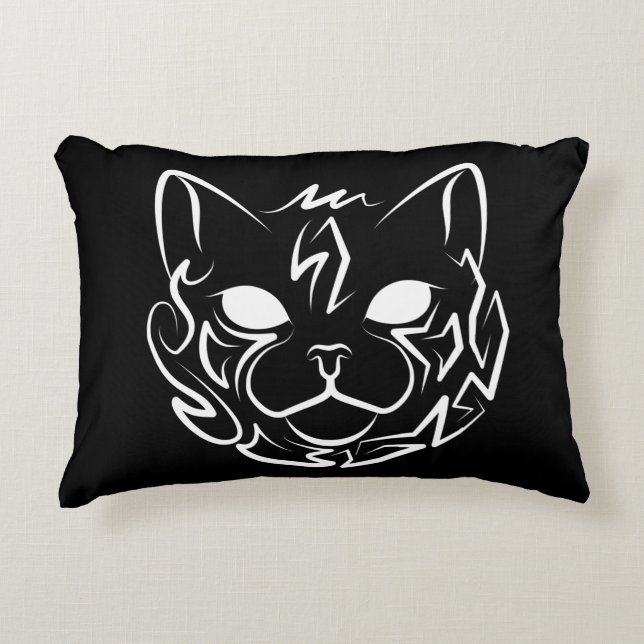 Zwarte en witte tribale kat accent kussen (Voorkant)