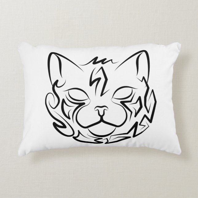 Zwarte en witte tribale kat accent kussen (Voorkant)