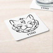 Zwarte en witte tribale kat kartonnen onderzetters (Schuin)