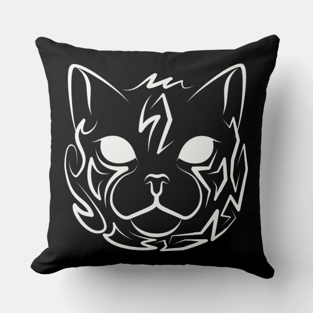 Zwarte en witte tribale kat kussen (Voorkant)