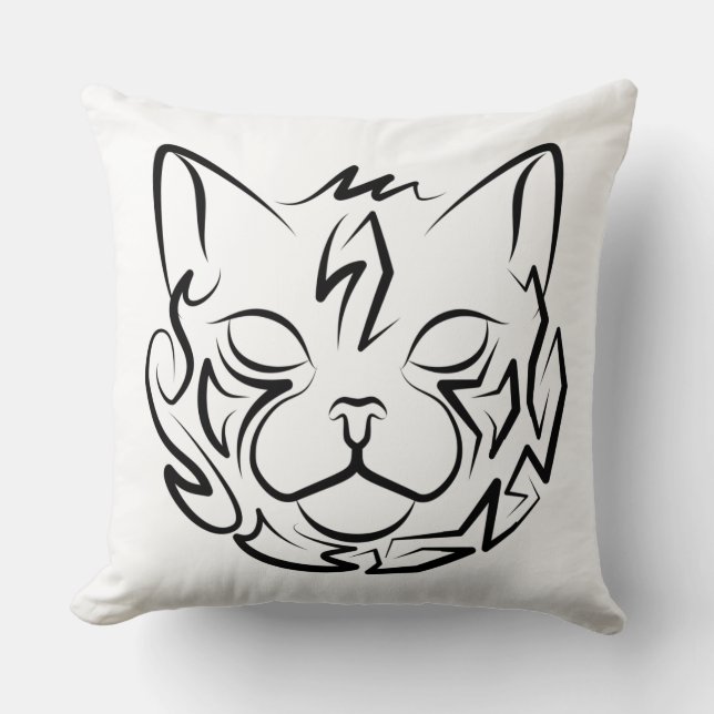 Zwarte en witte tribale kat kussen (Voorkant)