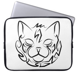 Zwarte en witte tribale kat laptop sleeve