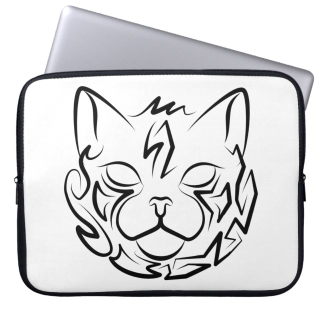 Zwarte en witte tribale kat laptop sleeve (Voorkant)