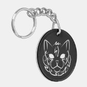 Zwarte en witte tribale kat sleutelhanger (Voorkant Links)