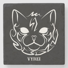 Zwarte en witte tribale kat stenen onderzetter