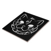 Zwarte en witte tribale kat tegeltje (Zijkant)