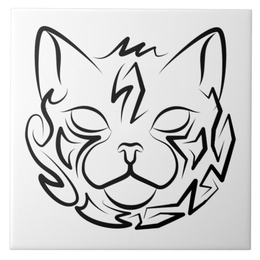 Zwarte en witte tribale kat tegeltje (Voorkant)