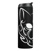 Zwarte en witte tribale kat thermosbeker (Gedraaid links)