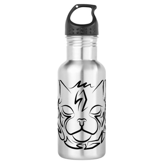 Zwarte en witte tribale kat waterfles (Voorkant)