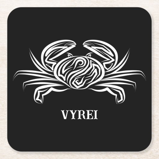 Zwarte en witte tribale krab kartonnen onderzetters (Voorkant)