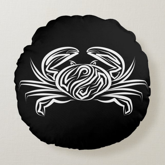 Zwarte en witte tribale krab rond kussen (Voorkant)