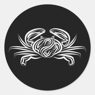 Zwarte en witte tribale krab ronde sticker