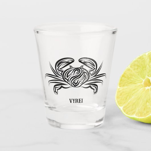 Zwarte en witte tribale krab shot glas (Voorkant)