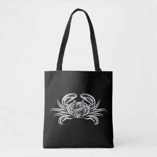 Zwarte en witte tribale krab tote bag