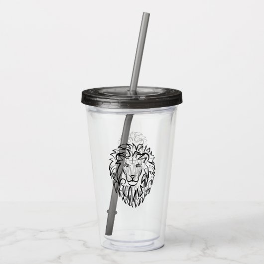 Zwarte en witte tribale lion acryl drinkbeker (Achterkant)