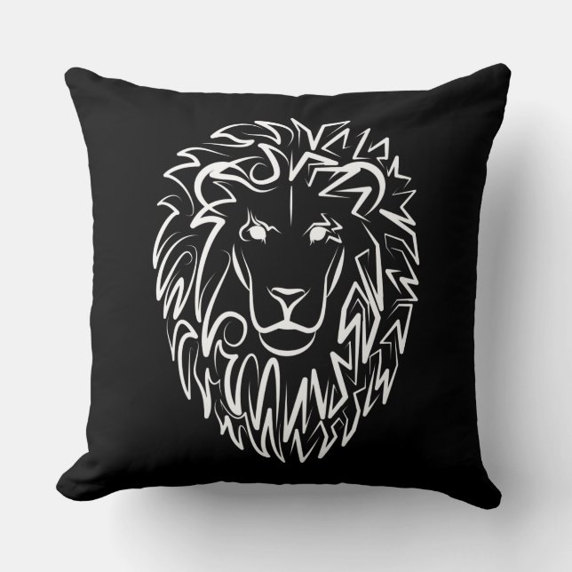 Zwarte en witte tribale lion kussen (Voorkant)