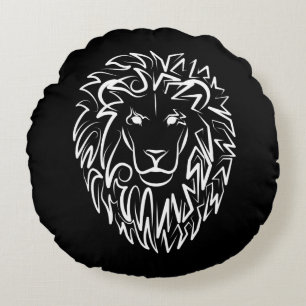 Zwarte en witte tribale lion rond kussen
