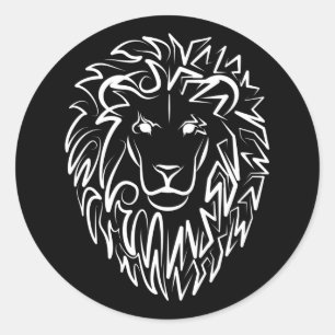 Zwarte en witte tribale lion ronde sticker