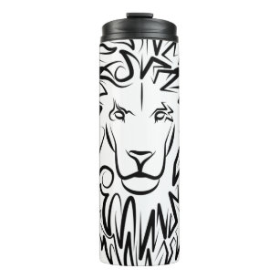 Zwarte en witte tribale lion thermosbeker