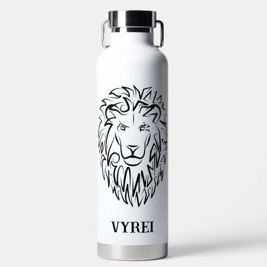 Zwarte en witte tribale lion waterfles (Voorkant)