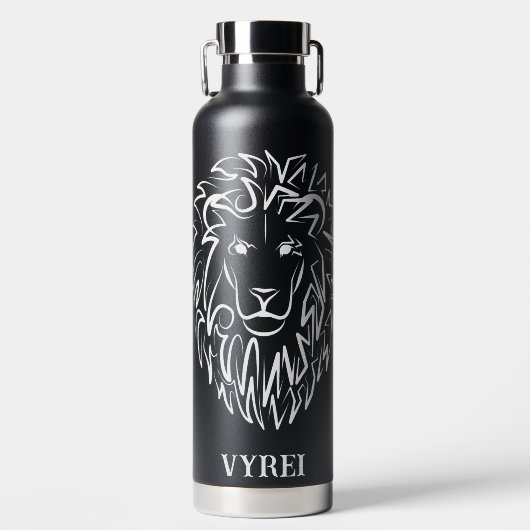 Zwarte en witte tribale lion waterfles (Voorkant)