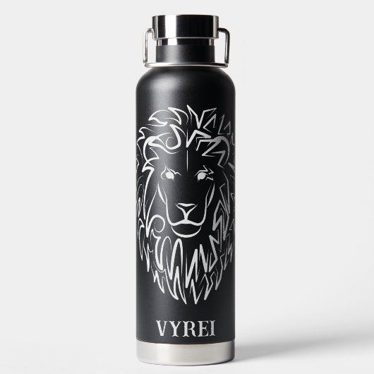 Zwarte en witte tribale lion waterfles (Achterkant)